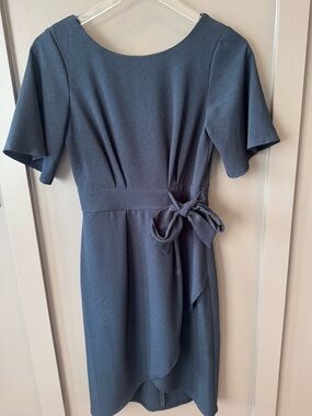 Closet London | Shift Pencil Elegant Slate Blue Tie-Waist Women's Dress NWT
